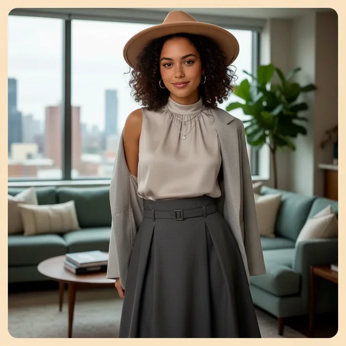 Brown skin lady after AI virtual try-on with stylish new clothes